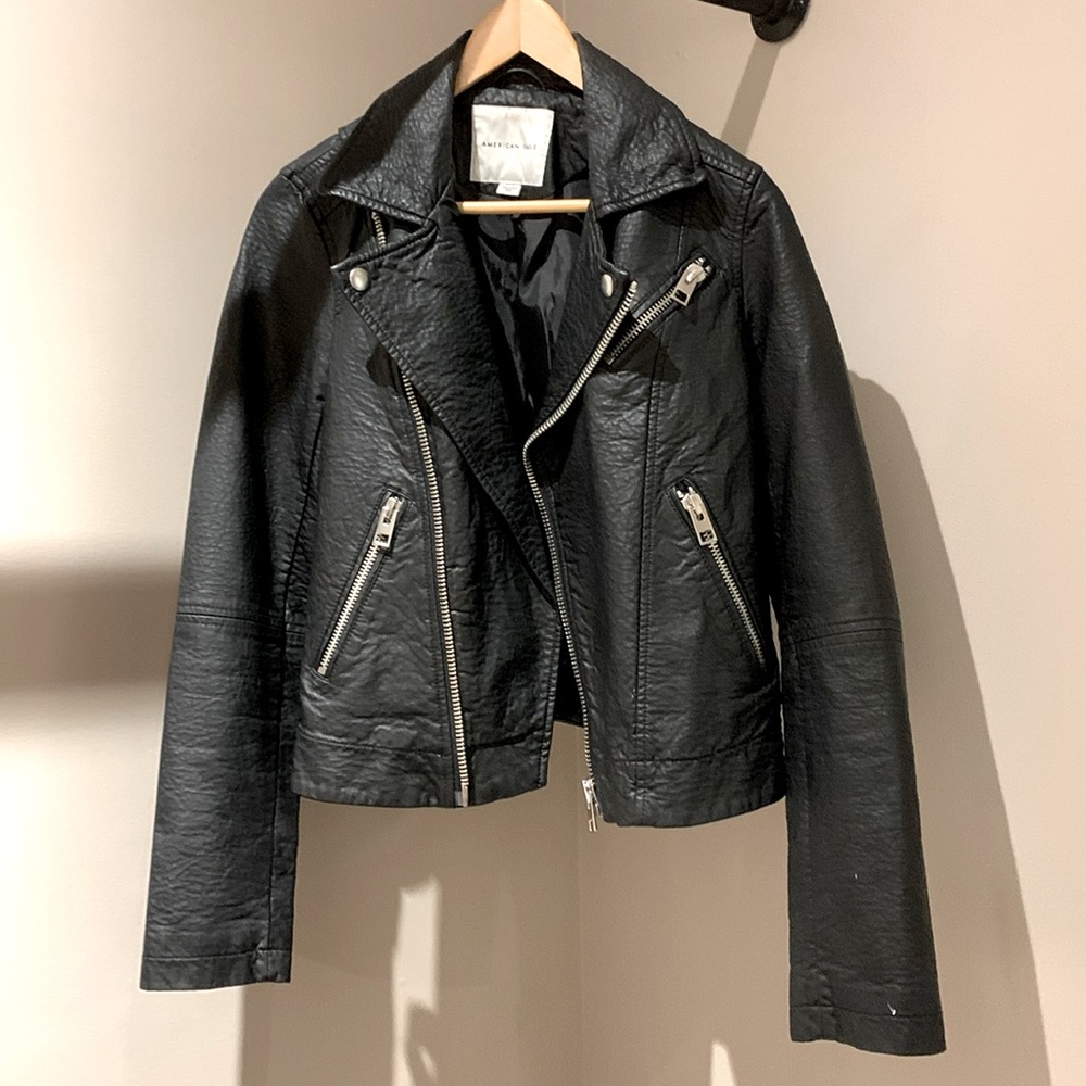 American Eagle  faux leather motto biker jacket